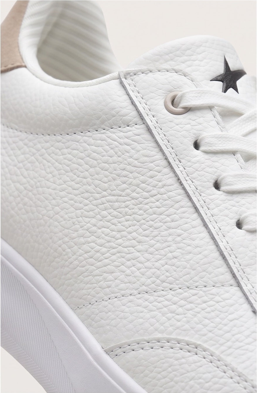 Full-grain leather, suede heel